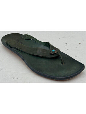 Cydwoq Women's Flip Flop 7 Emerald Green Turquoise Stone Slip On Thong Sandals